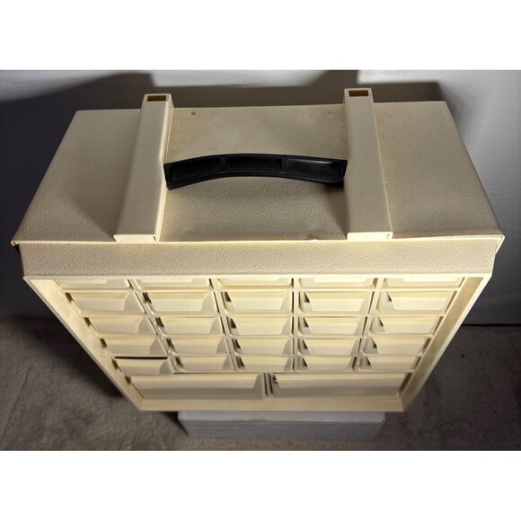 Vtg 24 Drawer Plastic Storage Organizer 2 Large Bottom Drawers Beige Multi Use - Picture 10 of 14